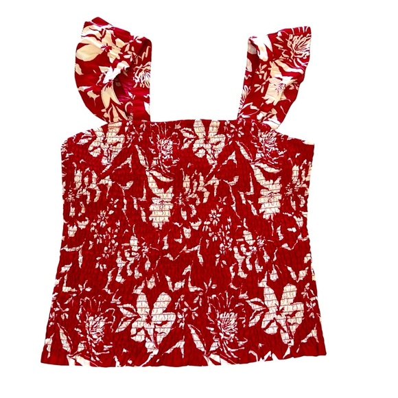 Old Navy Floral Red White Smocked Fitted Ruffle Tank Top M NWT - Picture 4 of 7